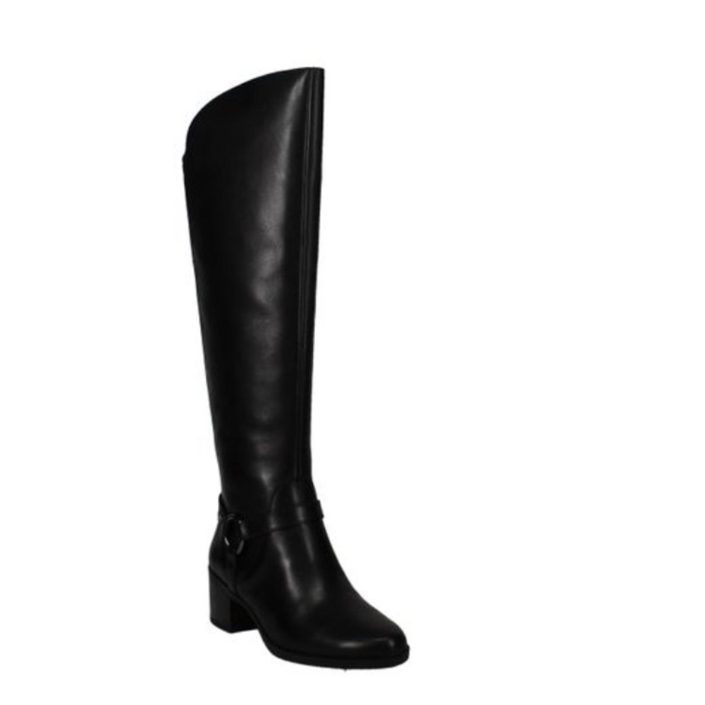 Anne Klein Black Wide Calf Leather Knee High Boots